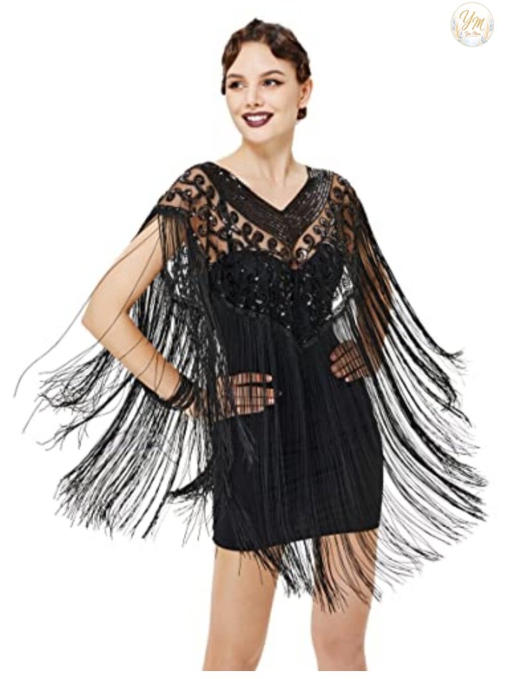 Sequin Beaded Fringe Shawl Wrap Evening Cape 1920s Vintage Gatsby Party Cover Up